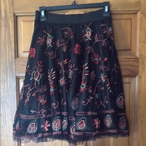 Vintage Rene Derhy Black multi color Embroidered A-Line Skirt